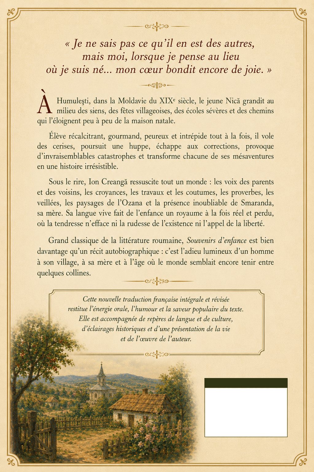 Quatrième de couverture de Souvenirs d’enfance