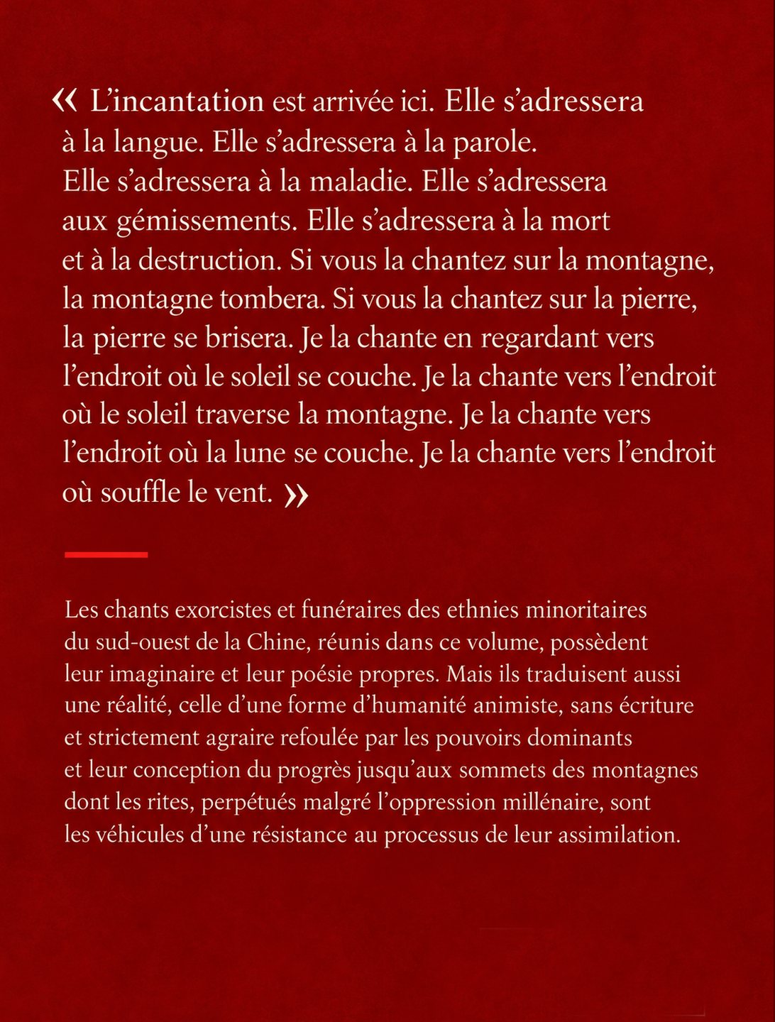 Quatrième de couverture de Le Chant des Miao